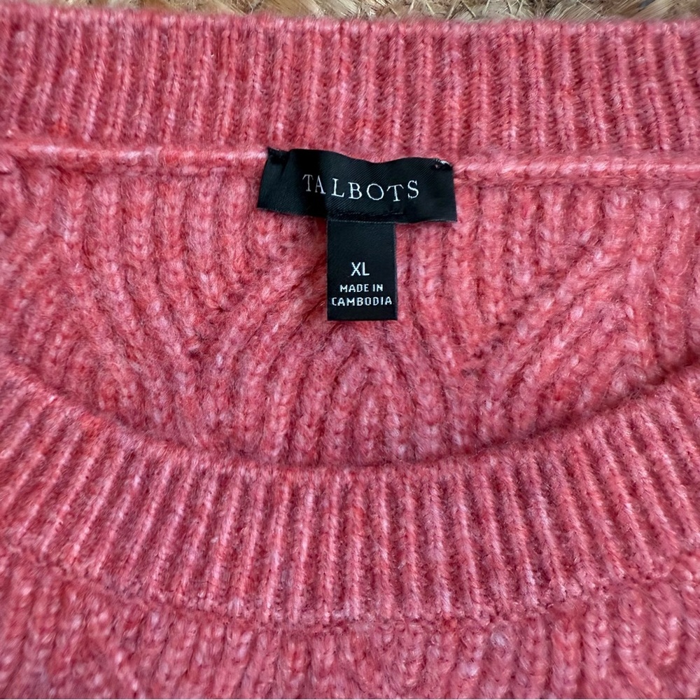 Talbots XL Striped Color Block Pink & Beige Soft Crew Neck Sweater - Picture 4 of 6